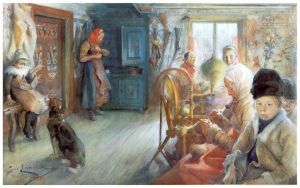 艺术家卡尔·拉森作品《1890,年冬天的农民室内》