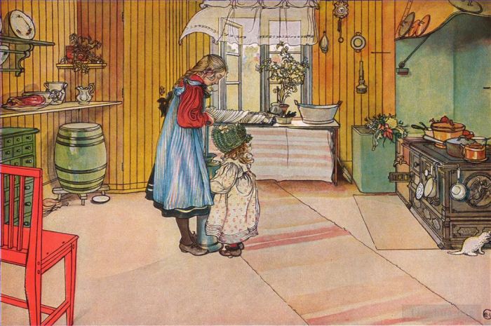卡尔·拉森 的各类绘画作品 -  《厨房》