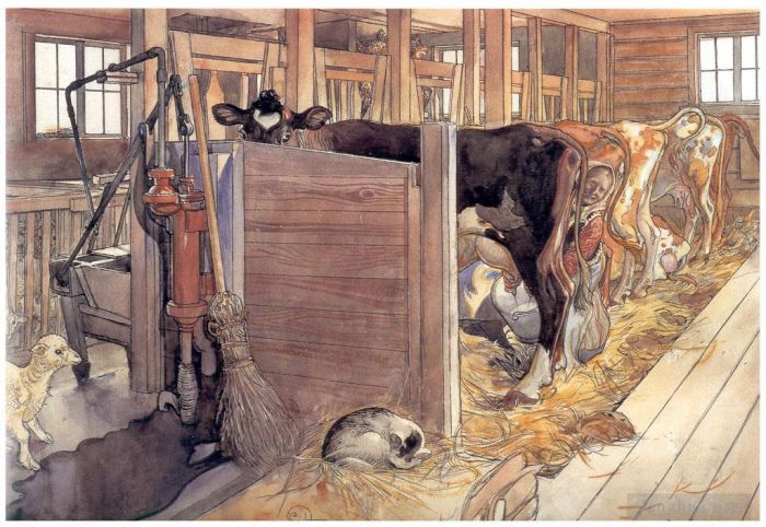 卡尔·拉森 的各类绘画作品 -  《马厩,1906》