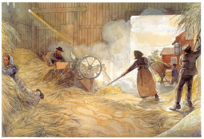 卡尔·拉森 的各类绘画作品 -  《脱粒,1906》
