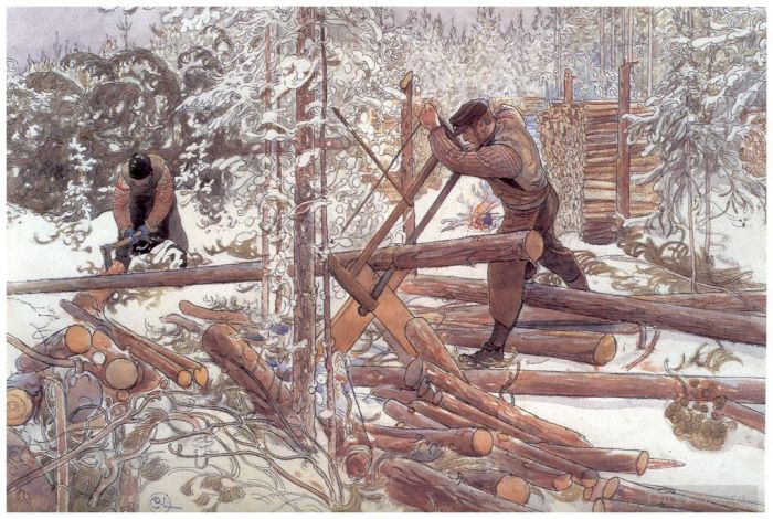 卡尔·拉森 的各类绘画作品 -  《森林里的樵夫,1906》