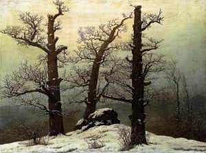 艺术家卡斯帕·大卫·弗里德里希作品《雪中的支石墓》