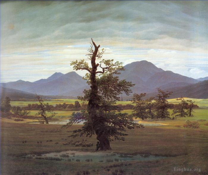 卡斯帕·大卫·弗里德里希 的油画作品 -  《弗里德里希景观与孤树》
