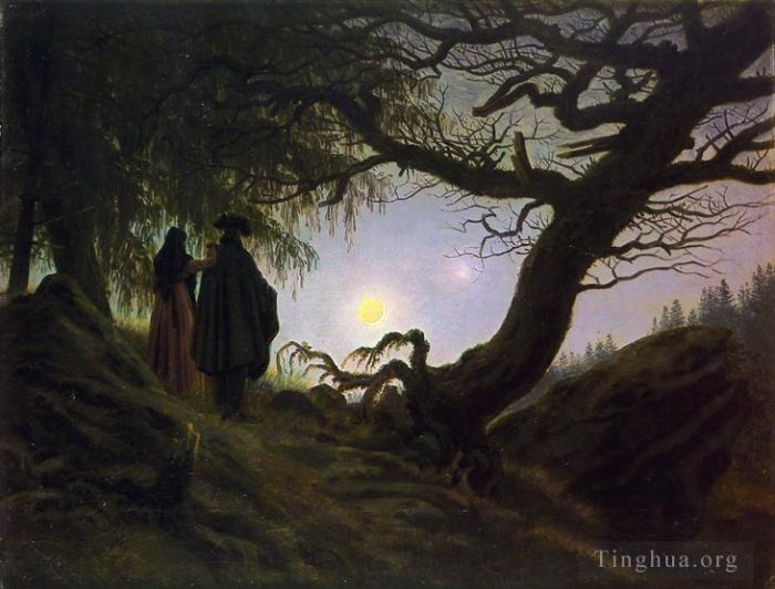 卡斯帕·大卫·弗里德里希 的油画作品 -  《男人和女人凝视月亮,CDF》