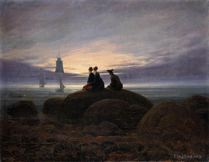 卡斯帕·大卫·弗里德里希 的油画作品 -  《海边月出,1822》