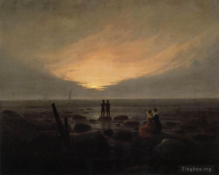 卡斯帕·大卫·弗里德里希 的油画作品 -  《海边月出》