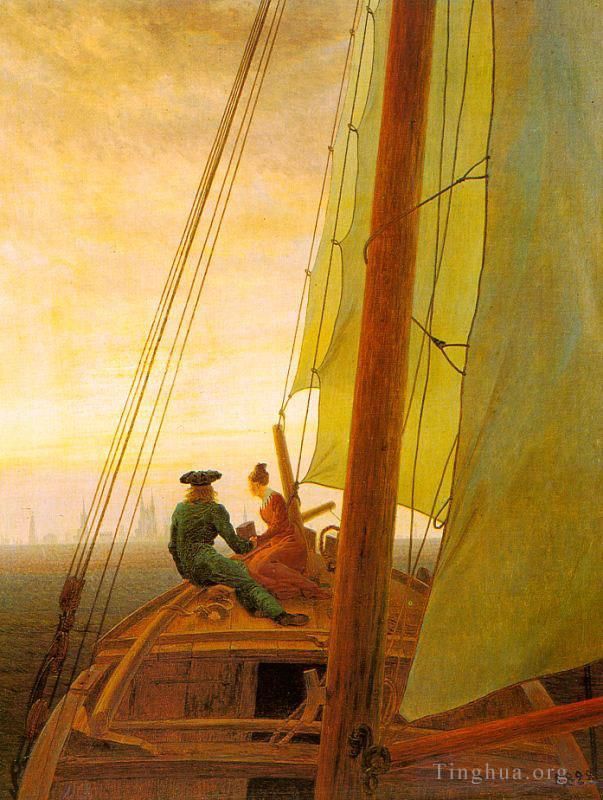 卡斯帕·大卫·弗里德里希 的油画作品 -  《登上浪漫的帆船》