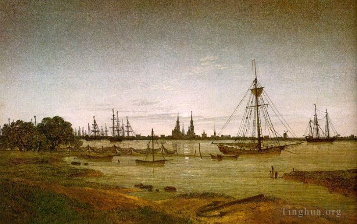 卡斯帕·大卫·弗里德里希 的油画作品 -  《月光下的港口》