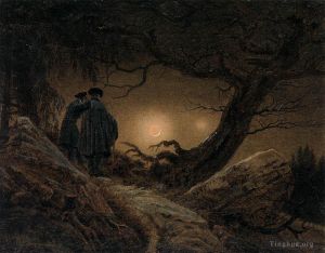 艺术家卡斯帕·大卫·弗里德里希作品《两个人沉思月亮》