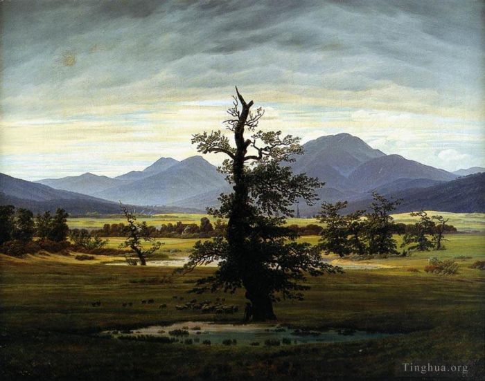 卡斯帕·大卫·弗里德里希 的油画作品 -  《晨光下的村庄景观》
