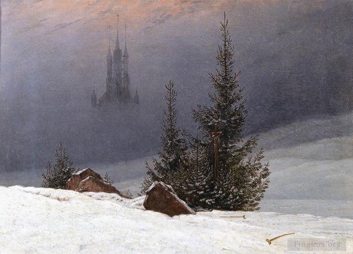 卡斯帕·大卫·弗里德里希 的油画作品 -  《冬季景观与教堂》