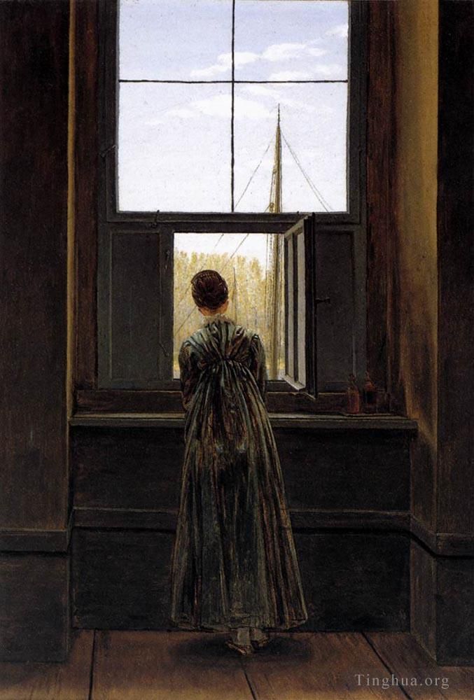 卡斯帕·大卫·弗里德里希 的油画作品 -  《窗前的女人》