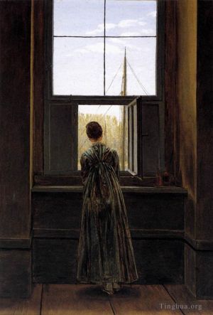 艺术家卡斯帕·大卫·弗里德里希作品《窗前的女人》