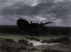 艺术家卡斯帕·大卫·弗里德里希作品《月光下的沉船浪漫船》