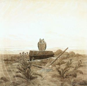 艺术家卡斯帕·大卫·弗里德里希作品《风景与坟墓和猫头鹰》