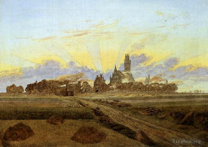 卡斯帕·大卫·弗里德里希 的各类绘画作品 -  《火焰中的新勃兰登堡》
