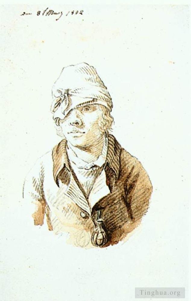卡斯帕·大卫·弗里德里希 的各类绘画作品 -  《带帽子和瞄准眼罩的自画像》