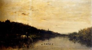 艺术家查尔斯-弗朗索瓦·多比尼作品《瓦兹边境Chevaux,Au,Bord,De,L,Oise》