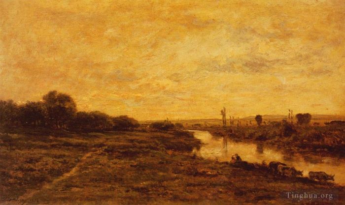 查尔斯-弗朗索瓦·多比尼 的油画作品 -  《塞纳河畔孔弗兰》