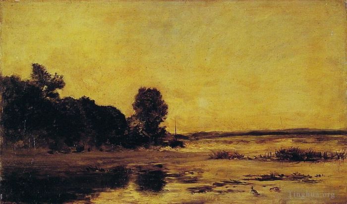 查尔斯-弗朗索瓦·多比尼 的油画作品 -  《在海边》