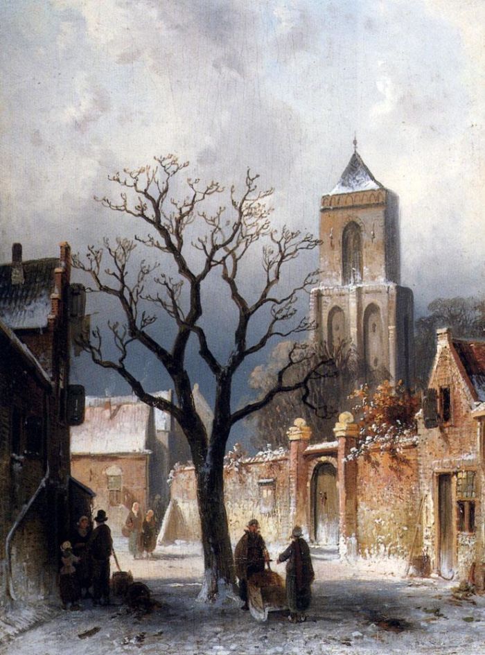 查尔斯·雷科特 的油画作品 -  《乡村雪景》