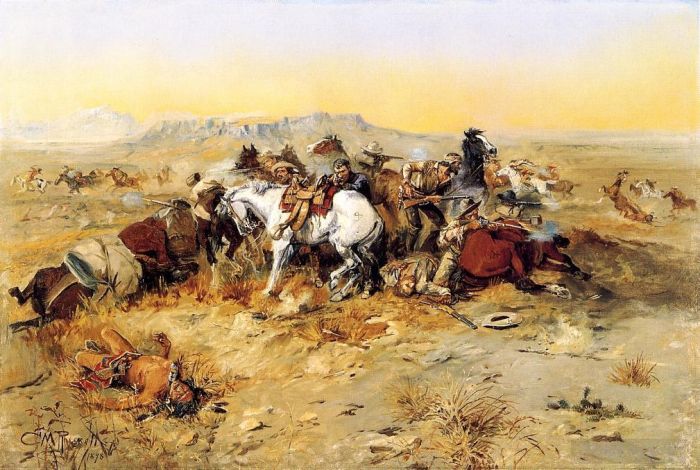 查尔斯·马里昂·拉瑟尔 的油画作品 -  《绝望的牛仔》