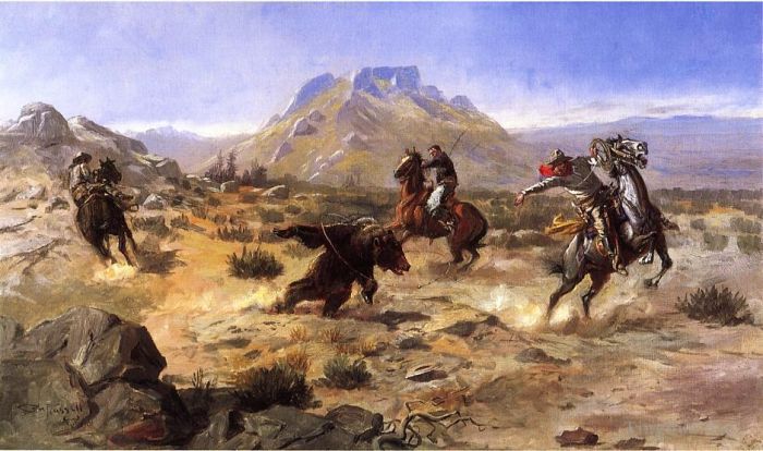 查尔斯·马里昂·拉瑟尔 的油画作品 -  《捕捉灰熊》