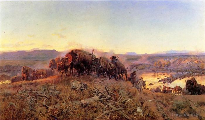 查尔斯·马里昂·拉瑟尔 的油画作品 -  《当土地属于神牛时》