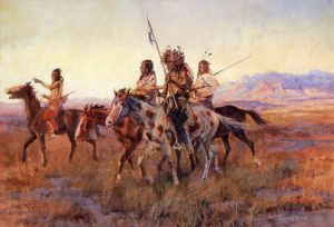 艺术家查尔斯·马里昂·拉瑟尔作品《四骑印第安人,1914》