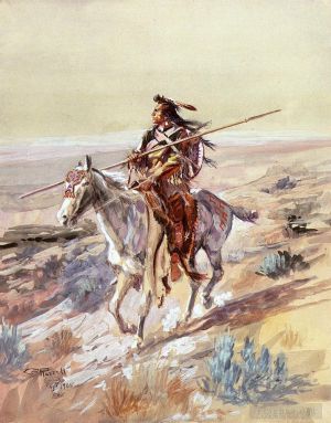 艺术家查尔斯·马里昂·拉瑟尔作品《印第安人用矛》