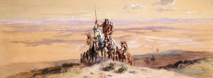 查尔斯·马里昂·拉瑟尔 的各类绘画作品 -  《平原上的印第安人》