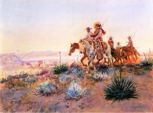 艺术家查尔斯·马里昂·拉瑟尔作品《墨西哥布法罗猎人牛仔》