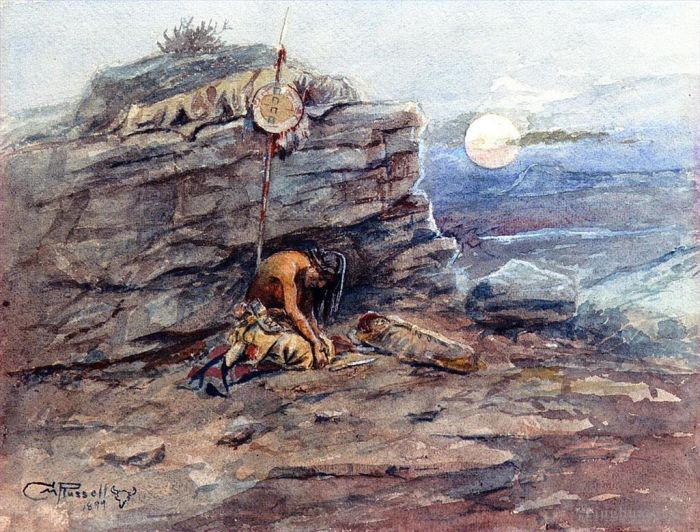 查尔斯·马里昂·拉瑟尔 的各类绘画作品 -  《哀悼死去的战士》