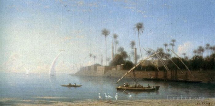 查尔斯-西奥多·弗雷尔 的油画作品 -  《埃及贝尼苏夫景观》