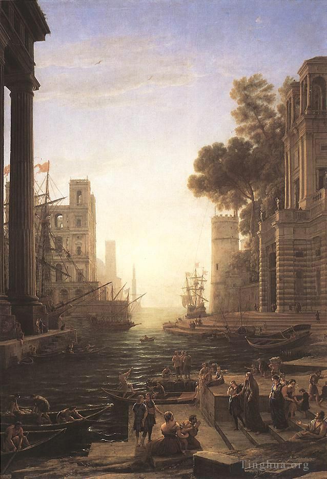 克劳德·洛兰 的油画作品 -  《圣保拉·罗马纳,(St,Paula,Romana),在奥斯蒂亚,(Ostia),登船》