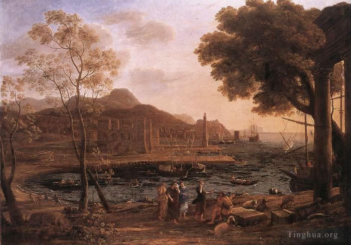 克劳德·洛兰 的油画作品 -  《港口场景与悲伤的赫丽亚德斯》