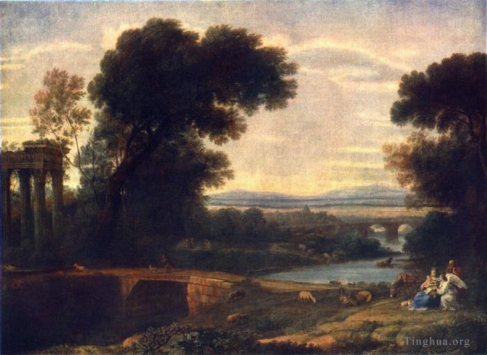克劳德·洛兰 的油画作品 -  《风景与牧羊人2》