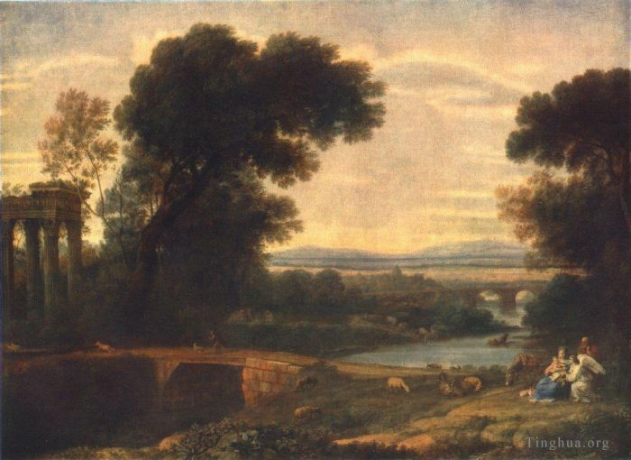 克劳德·洛兰 的油画作品 -  《1666,年飞往埃及途中与其他人的风景》