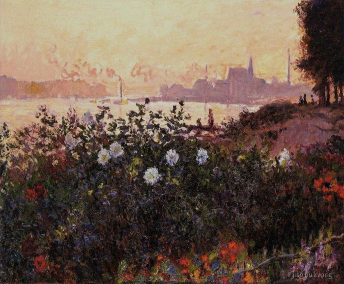 克劳德·莫奈 的油画作品 -  《阿让特伊河岸花》