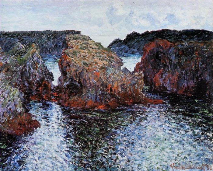 克劳德·莫奈 的油画作品 -  《古尔法港的贝勒尔摇滚,(BelleIle,Rocks)》