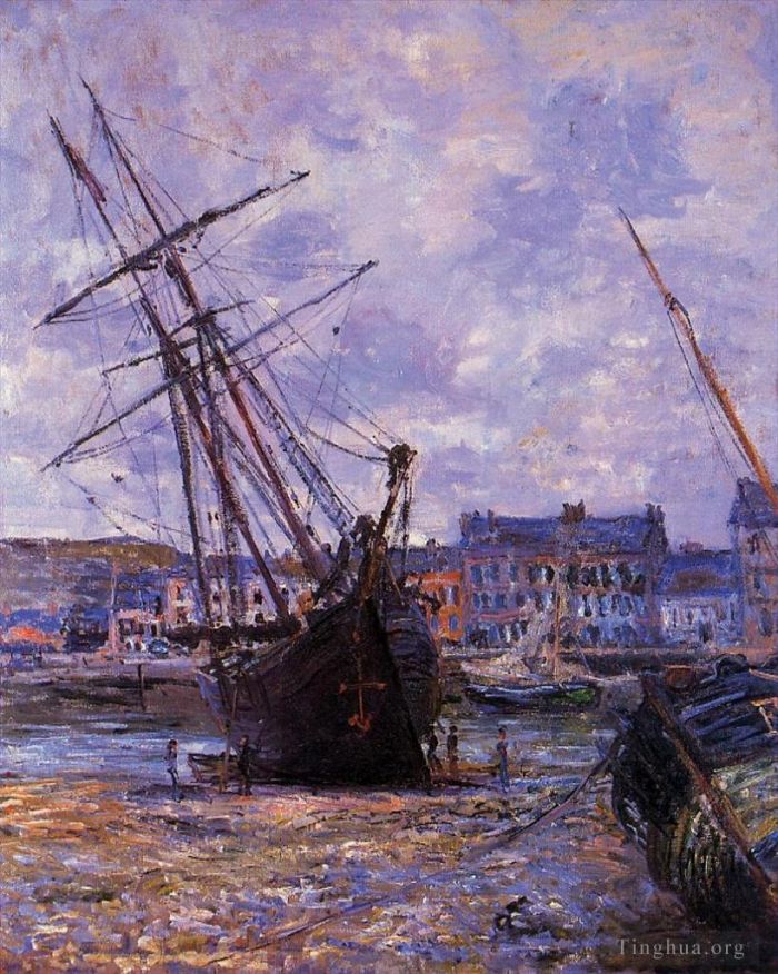 克劳德·莫奈 的油画作品 -  《Facamp,退潮时停泊的船只》