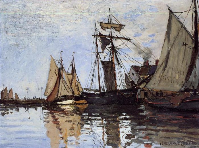 克劳德·莫奈 的油画作品 -  《翁弗勒尔港的船只》