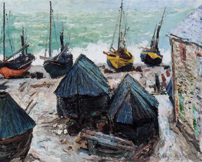 克劳德·莫奈 的油画作品 -  《埃特尔塔海滩上的船》