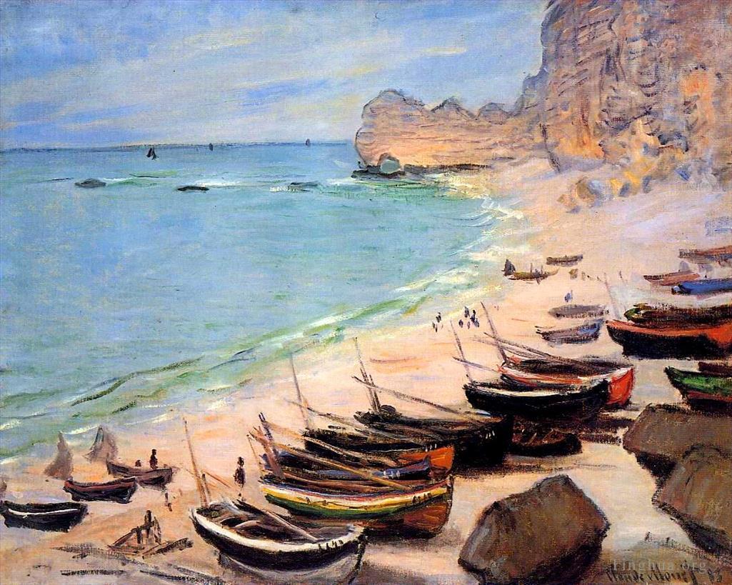 克劳德·莫奈作品《埃特尔塔海滩上的船只》