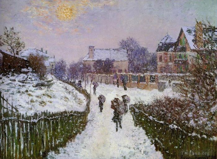 克劳德·莫奈 的油画作品 -  《圣丹尼斯阿让特伊大道,雪景效果》