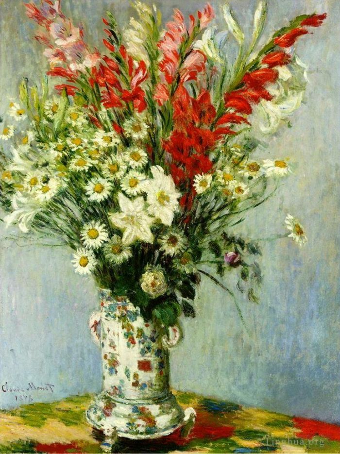 克劳德·莫奈 的油画作品 -  《加迪奥拉斯百合和雏菊花束》