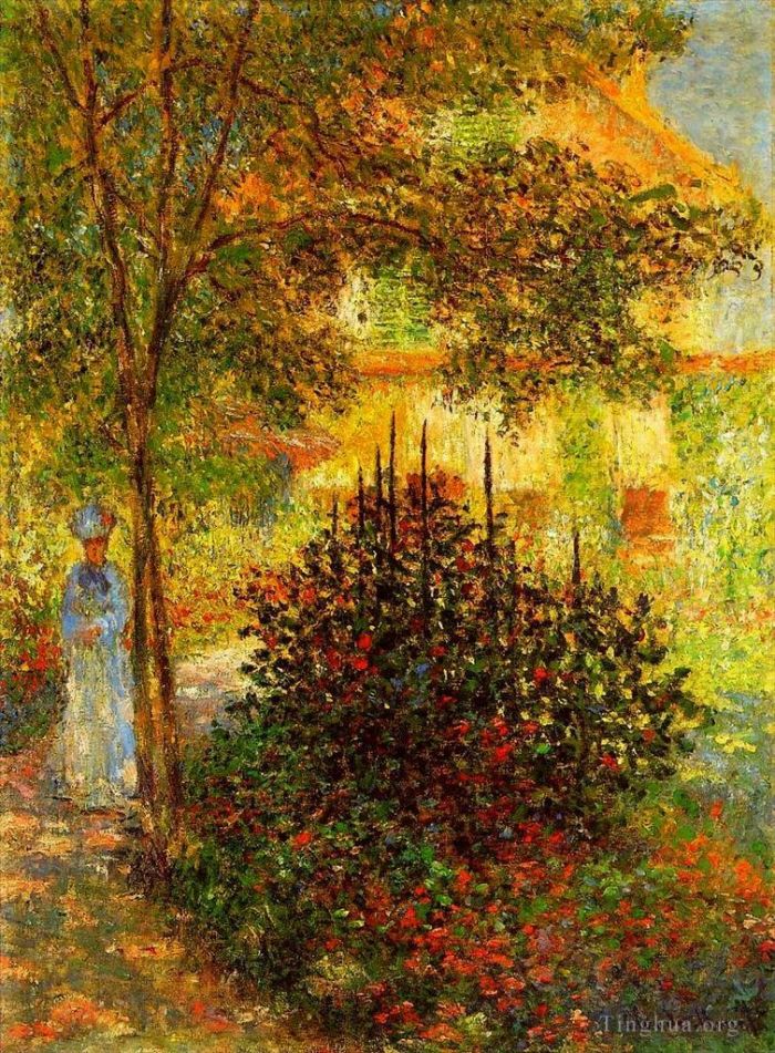 克劳德·莫奈 的油画作品 -  《卡米尔·莫奈在阿让特伊别墅的花园里》