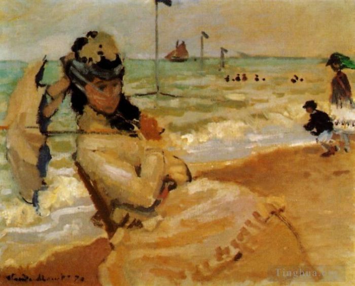 克劳德·莫奈 的油画作品 -  《卡米尔在特鲁维尔海滩》
