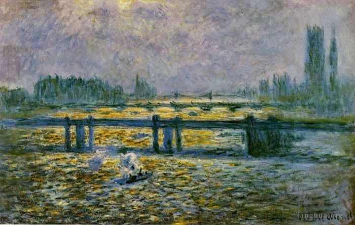 克劳德·莫奈 的油画作品 -  《查令十字桥在泰晤士河上的倒影》