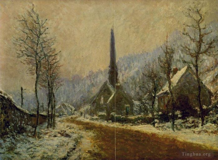 克劳德·莫奈 的油画作品 -  《Jeufosse,下雪天气的教堂》